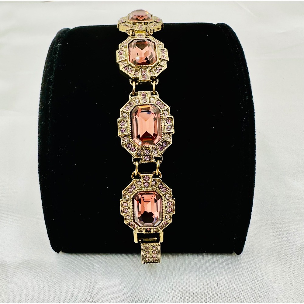 Heidi Daus Art Deco Crystal Link Bracelet Bronze Tone Mauve Smoky Mauve Octagon